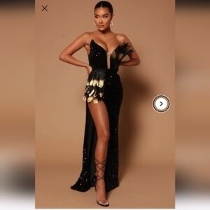 Novalux Sequin Feather Embellished Evening Gown Fits M